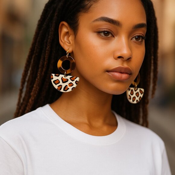 Boho Collection boho dangle animal print clay hook earrings fashion jewelry - Picture 1 of 2